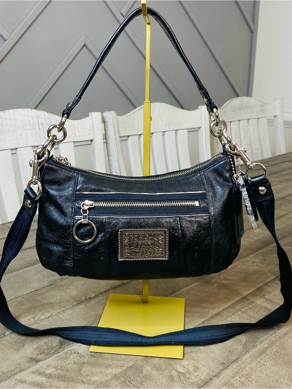 Vintage Coach Poppy Jazzy Hobo Bag Black Patent Leather 2-Way Crossbody Y2K